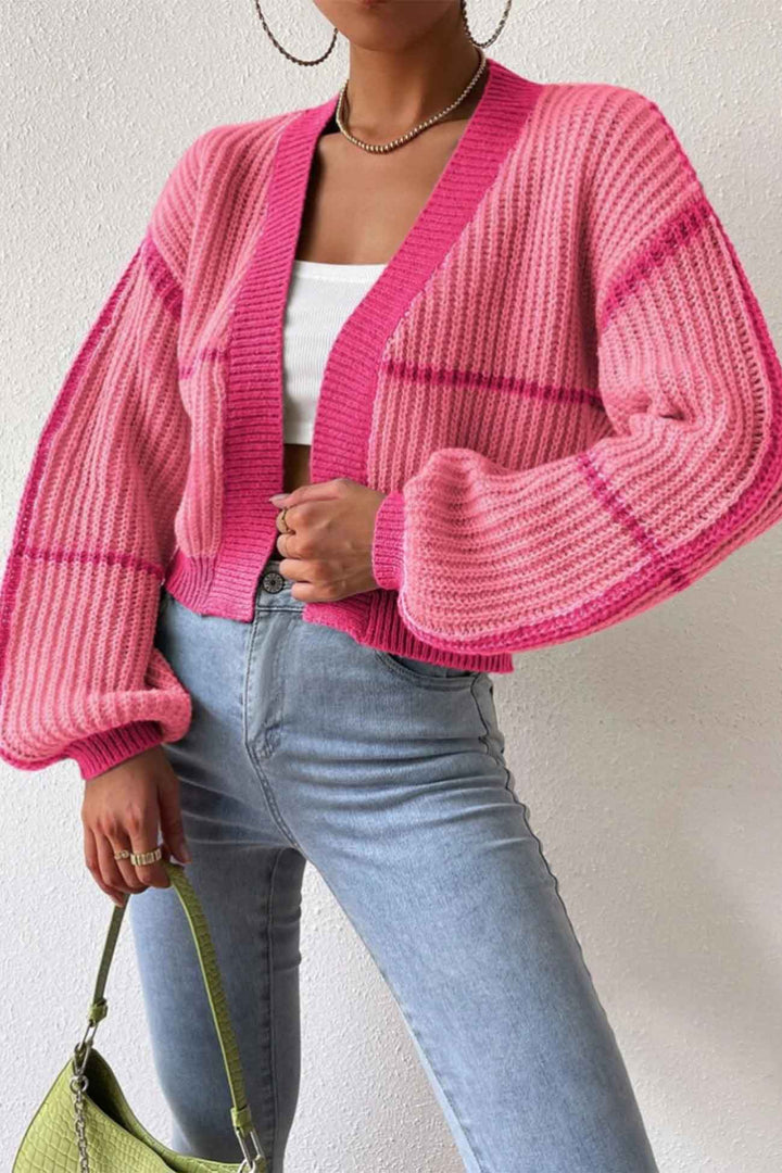 Stilla | Åben Strik Strikjakke Med Patchwork Mønster, Langærmet
