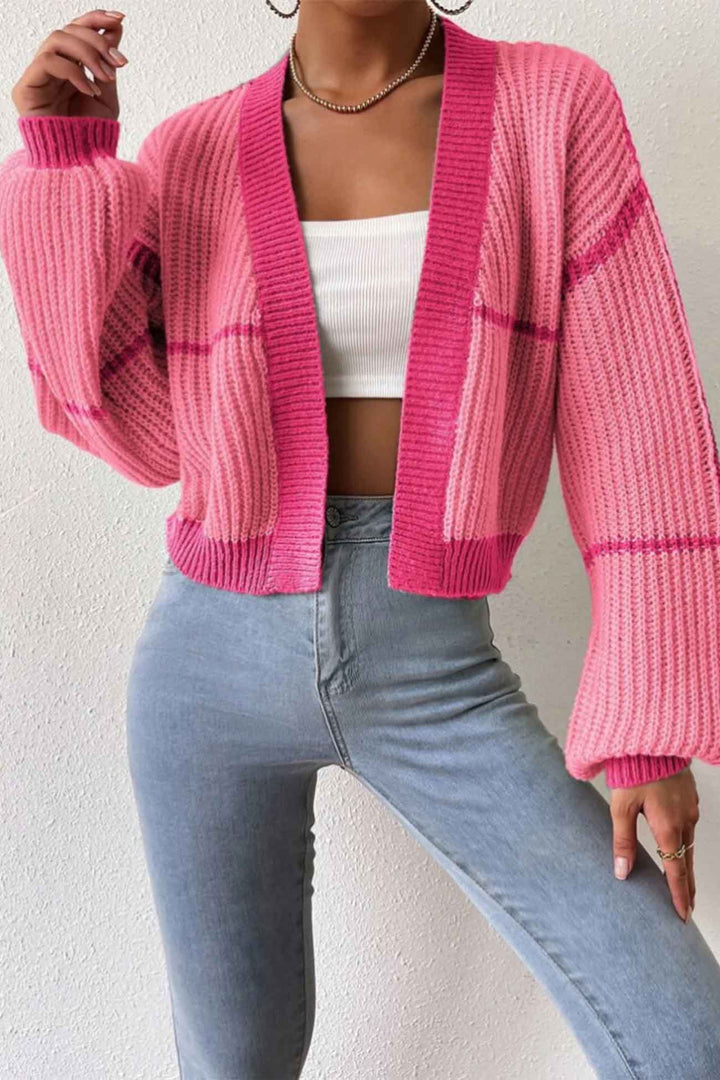 Stilla | Åben Strik Strikjakke Med Patchwork Mønster, Langærmet