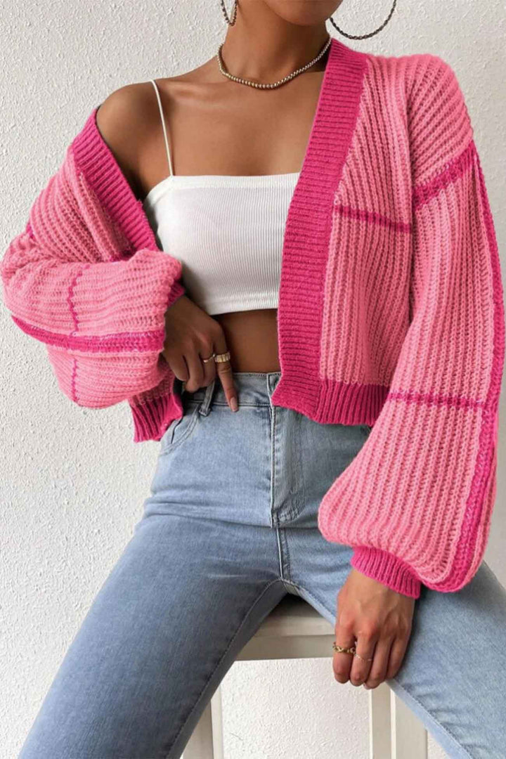 Stilla | Åben Strik Strikjakke Med Patchwork Mønster, Langærmet