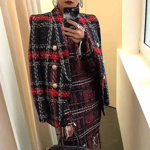 Stilla | Rutig Tweed Blazer - Dobbeltknap Blazer Damer - Afslappet - Rutig