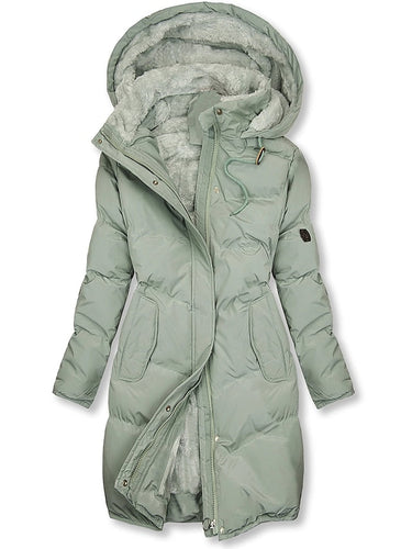 Stilla | Lang Hætte Vinter Parka Tykt Polstret Frakke med Fleece Foring