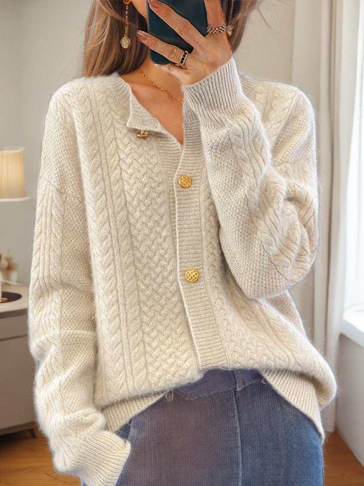 Stilla | Knapper cardigan i vintage kabelstrik jacquard, behagelig og elegant