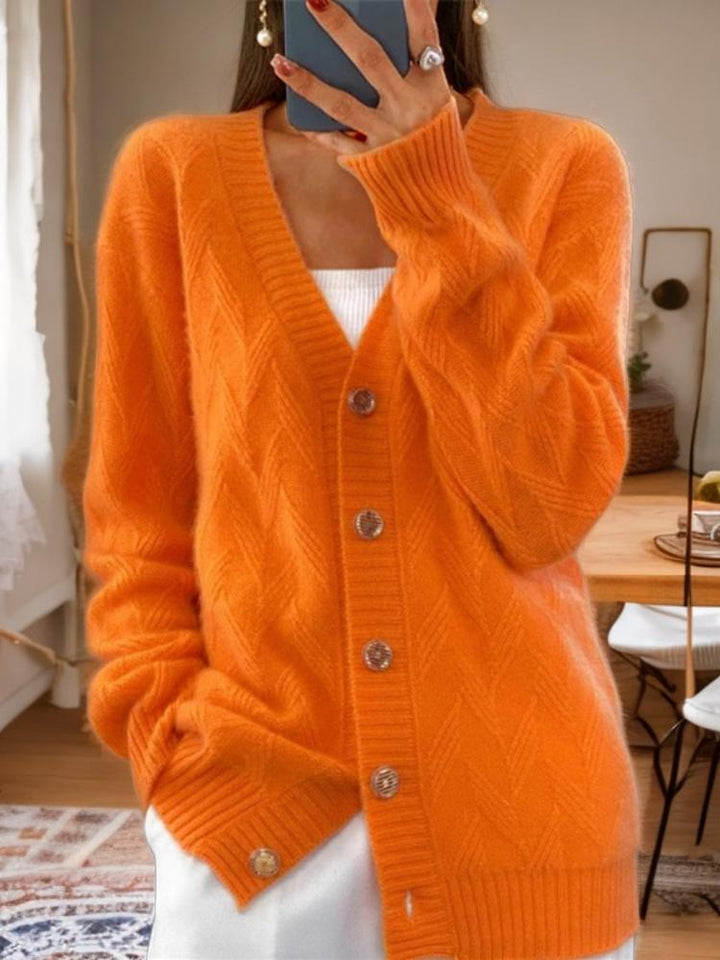 Stilla | Jacquard-Cardigan med knapper i vintage-stil og V-udskæring