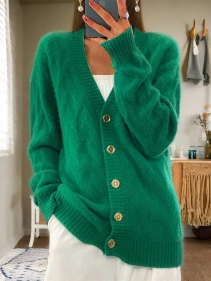 Stilla | Jacquard-Cardigan med knapper i vintage-stil og V-udskæring