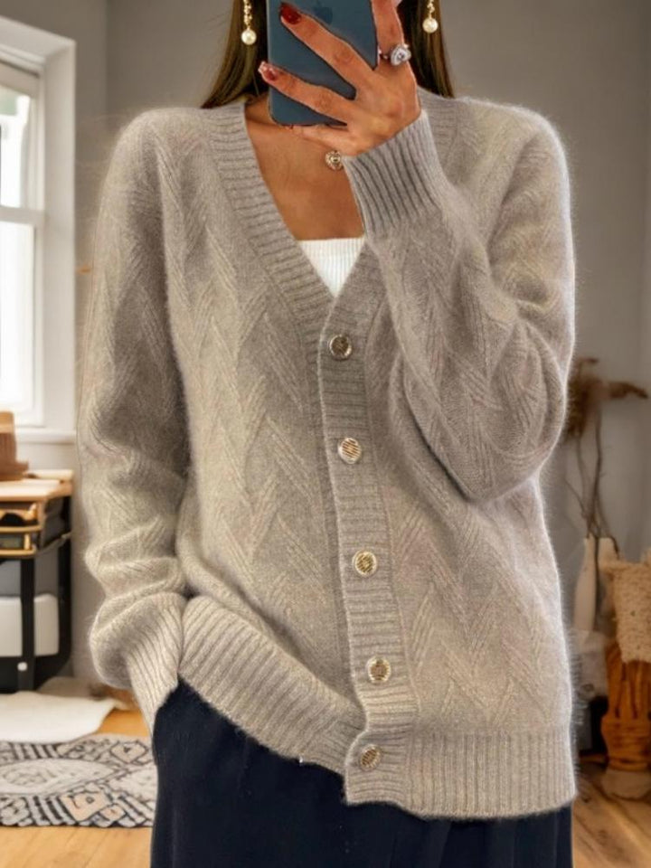 Stilla | Jacquard-Cardigan med knapper i vintage-stil og V-udskæring