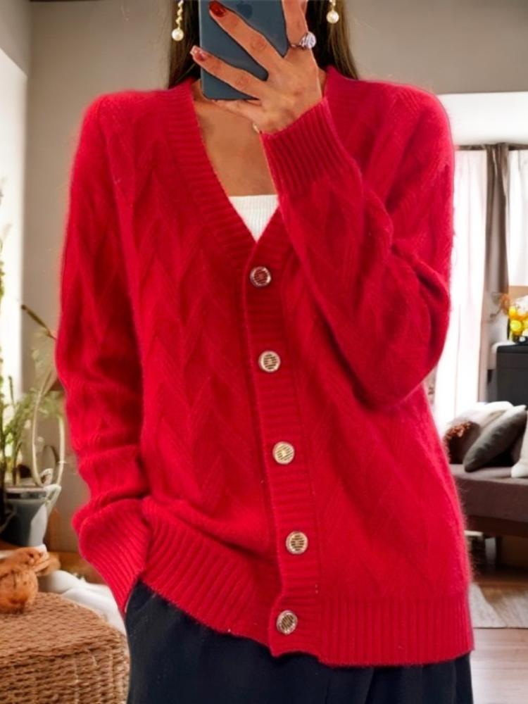 Stilla | Jacquard-Cardigan med knapper i vintage-stil og V-udskæring