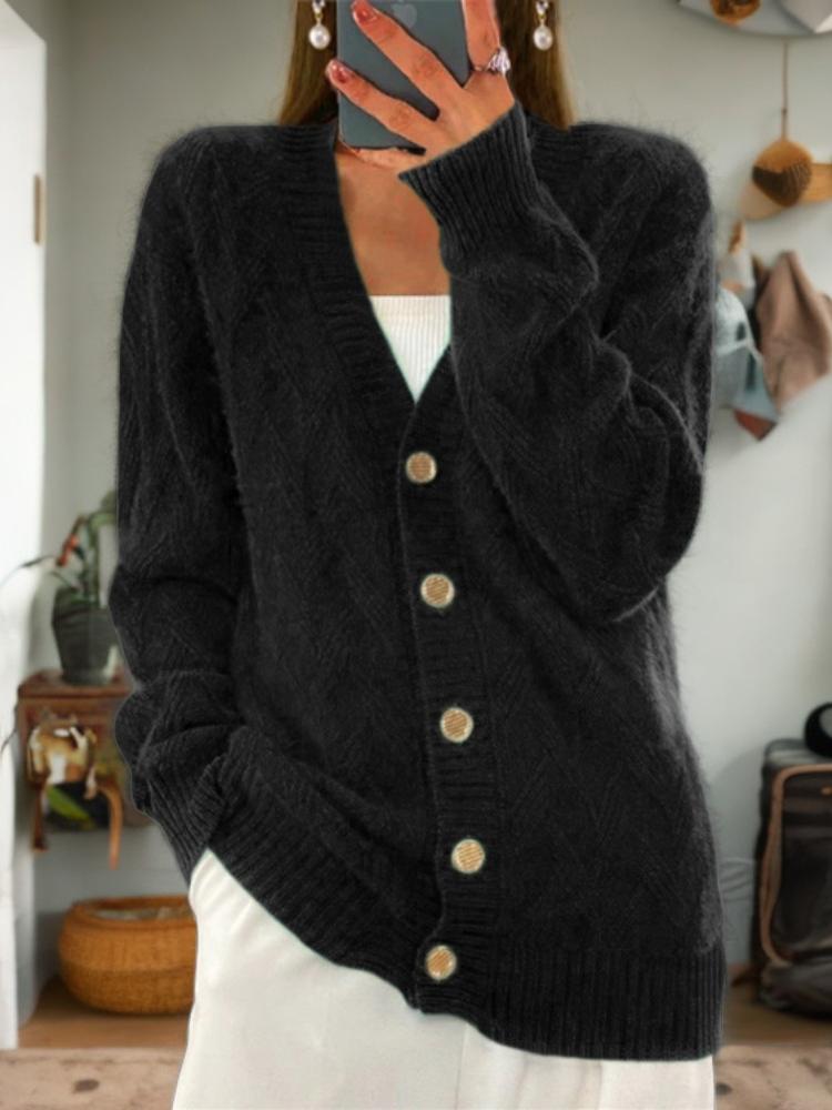 Stilla | Jacquard-Cardigan med knapper i vintage-stil og V-udskæring