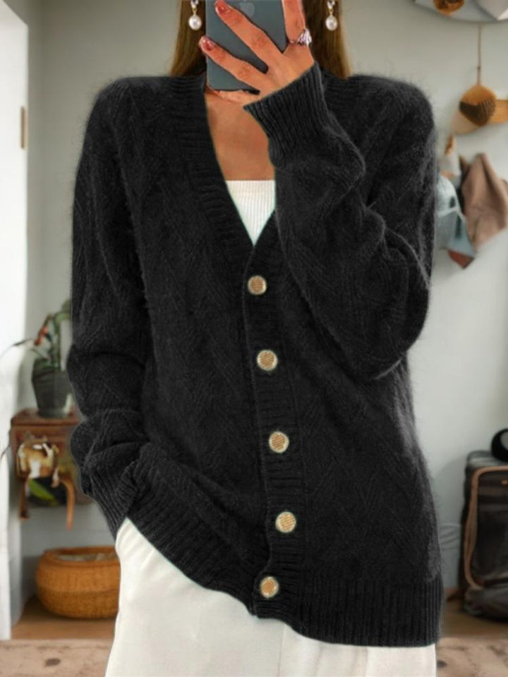 Stilla | Jacquard-Cardigan med knapper i vintage-stil og V-udskæring