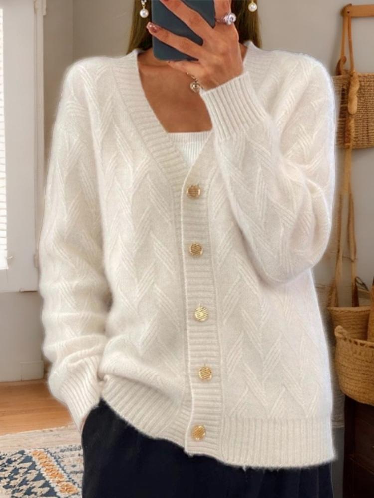 Stilla | Jacquard-Cardigan med knapper i vintage-stil og V-udskæring