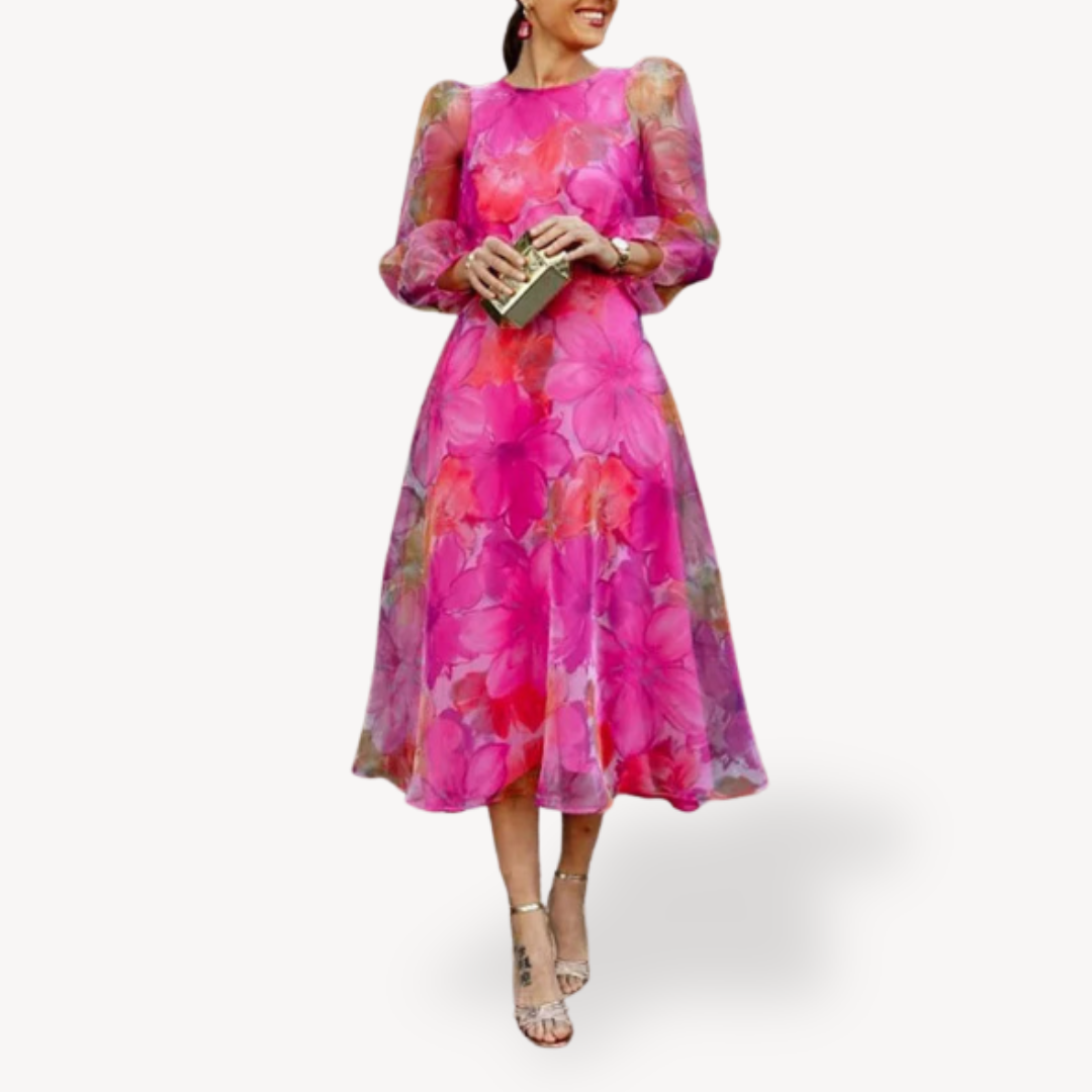 Stilla | Blomsterprintet Chiffon Midi Kjole Til Kvinder