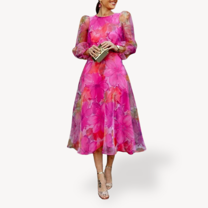 Stilla | Blomsterprintet Chiffon Midi Kjole Til Kvinder