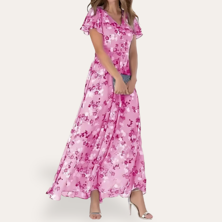 Stilla | Maxi Chiffon Kjole Med Blomster Til Kvinder