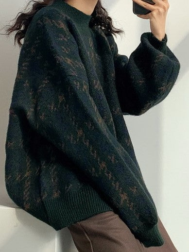 Stilla | Vintage Strikket Pullover med Rutemønster