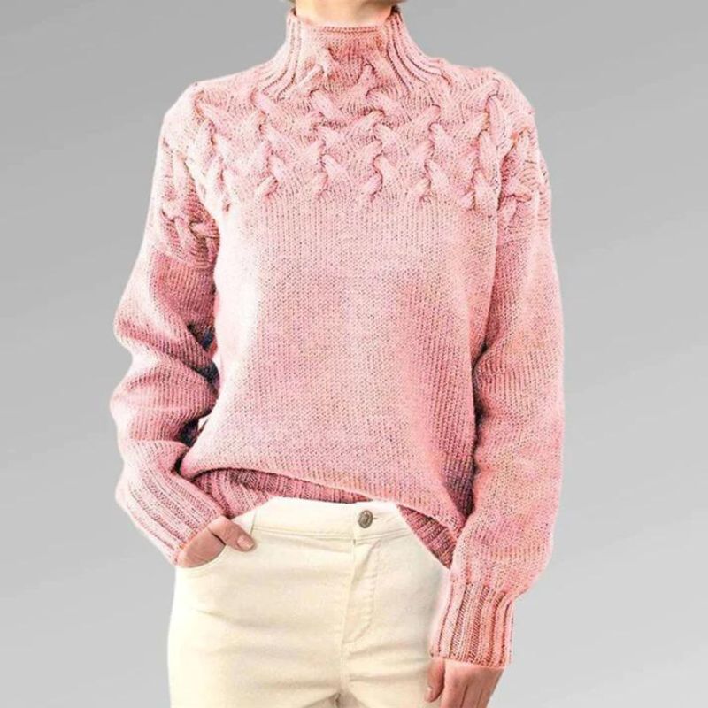 Stilla | Strikpullover Med Rullekrave Og Stor Fletmønster