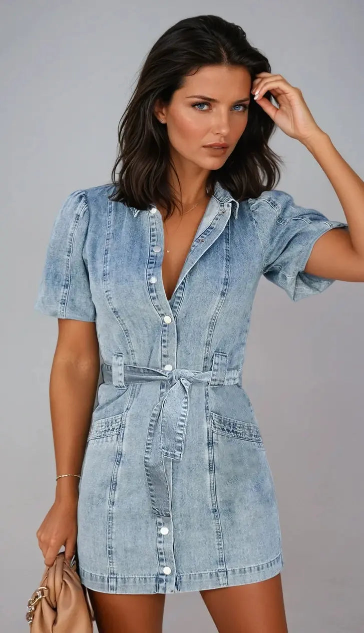 Stilla | Jeanskjole Med Puffærmer