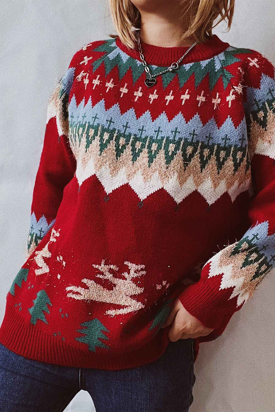 Stilla | Langærmet sweater med dyb skulderparti og rund halsudskæring