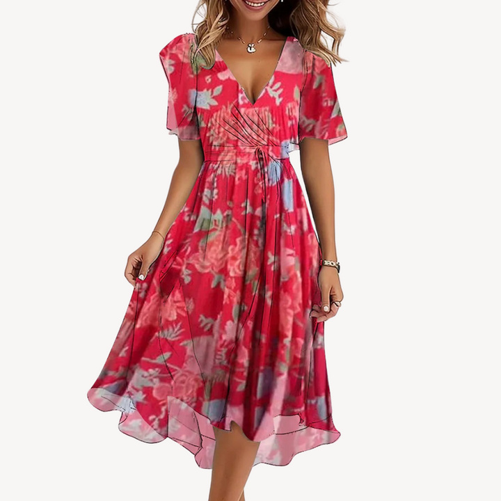 Stilla | Kvinders Chiffon Blomstret Kjole Elegant Midi