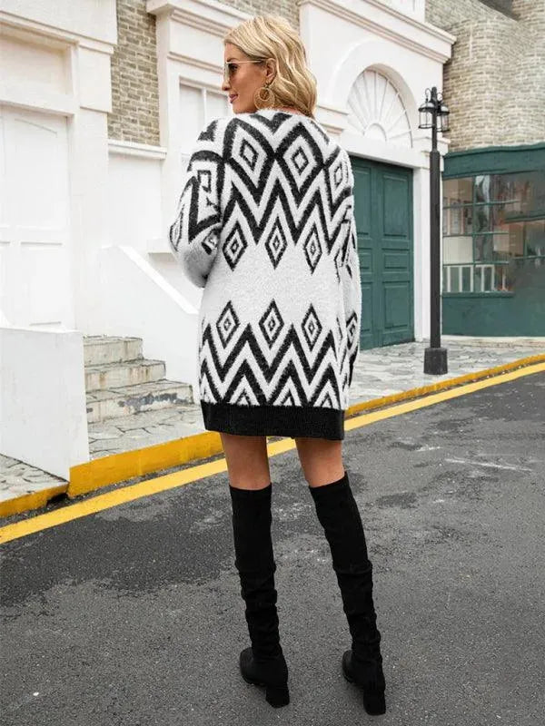 Stilla | Diamond mid-length strikjakke sweater
