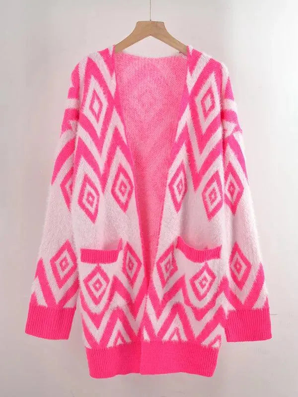 Stilla | Diamond mid-length strikjakke sweater