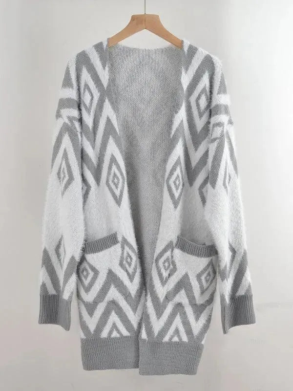 Stilla | Diamond mid-length strikjakke sweater