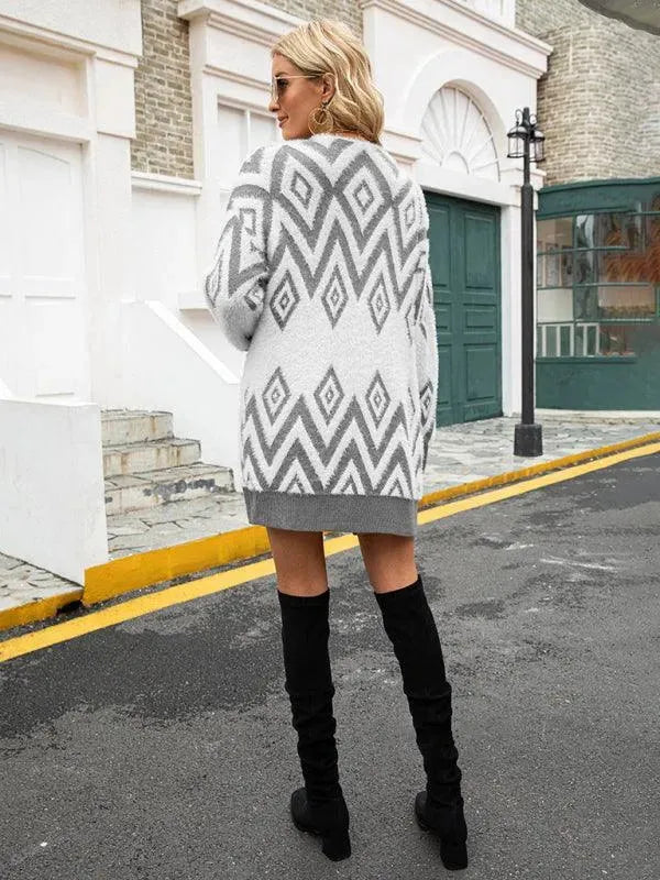 Stilla | Diamond mid-length strikjakke sweater