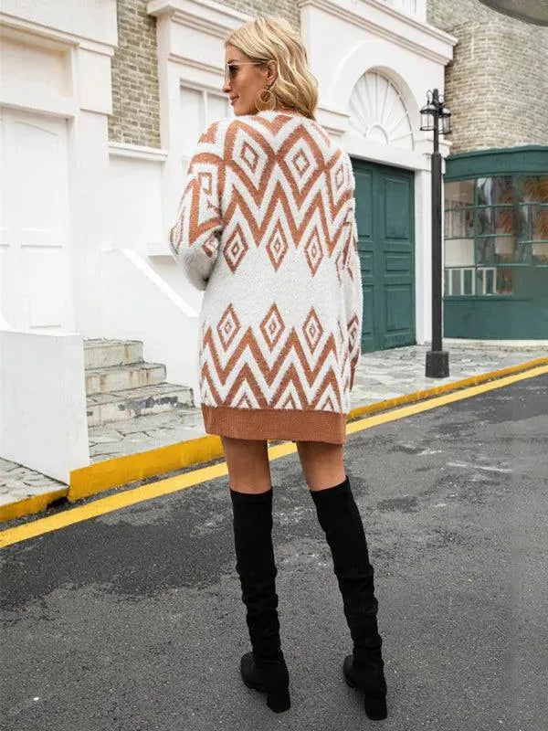 Stilla | Diamond mid-length strikjakke sweater