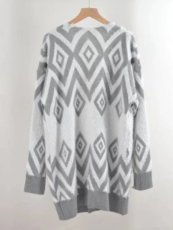 Stilla | Diamond mid-length strikjakke sweater