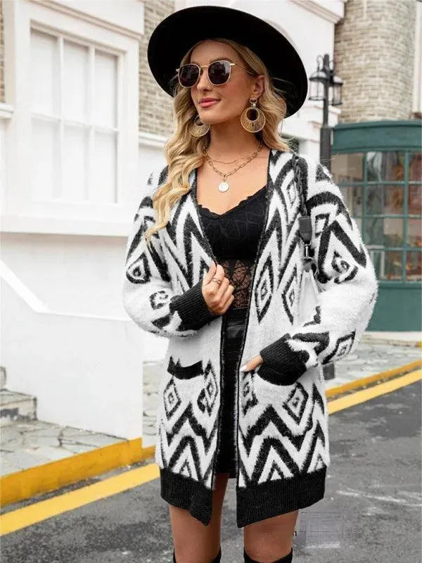 Stilla | Diamond mid-length strikjakke sweater