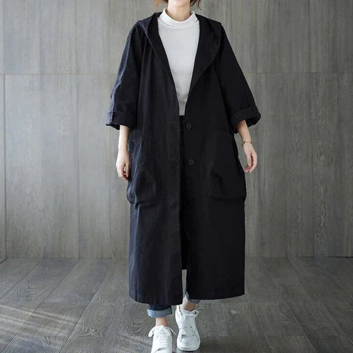 Stilla | Trenchcoat Plus Size Lang Længde Med Hætte Store Lommer