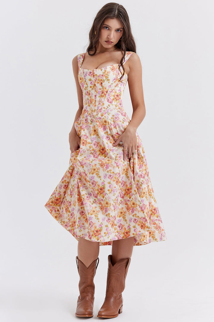 Stilla | Blomstret Let Midi Solkjole
