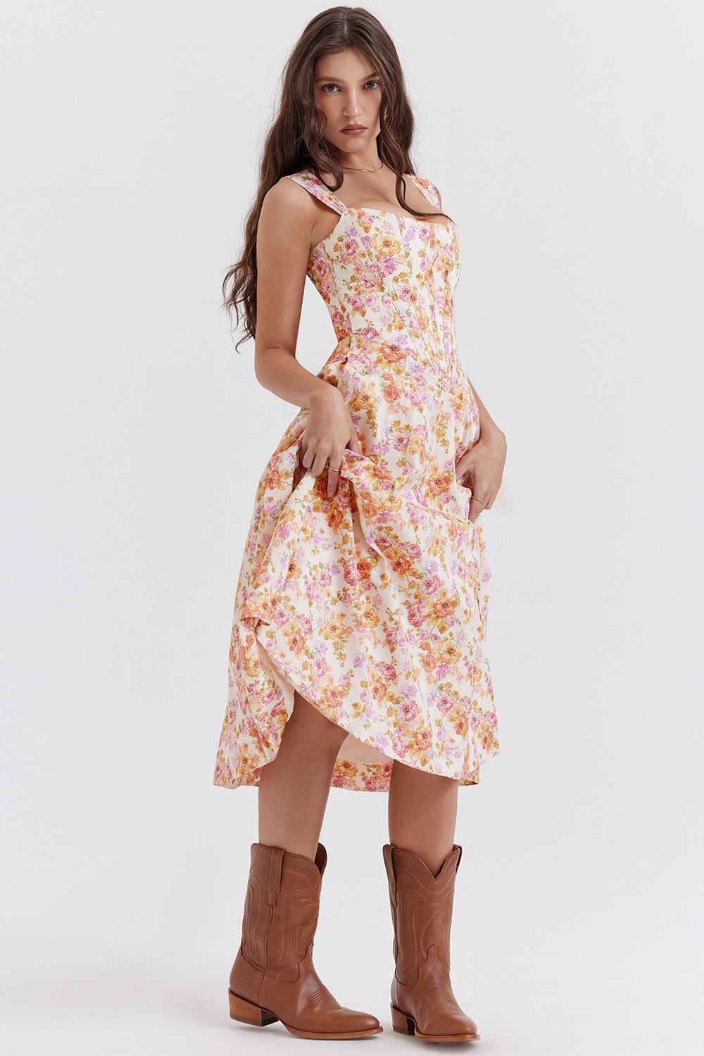 Stilla | Blomstret Let Midi Solkjole