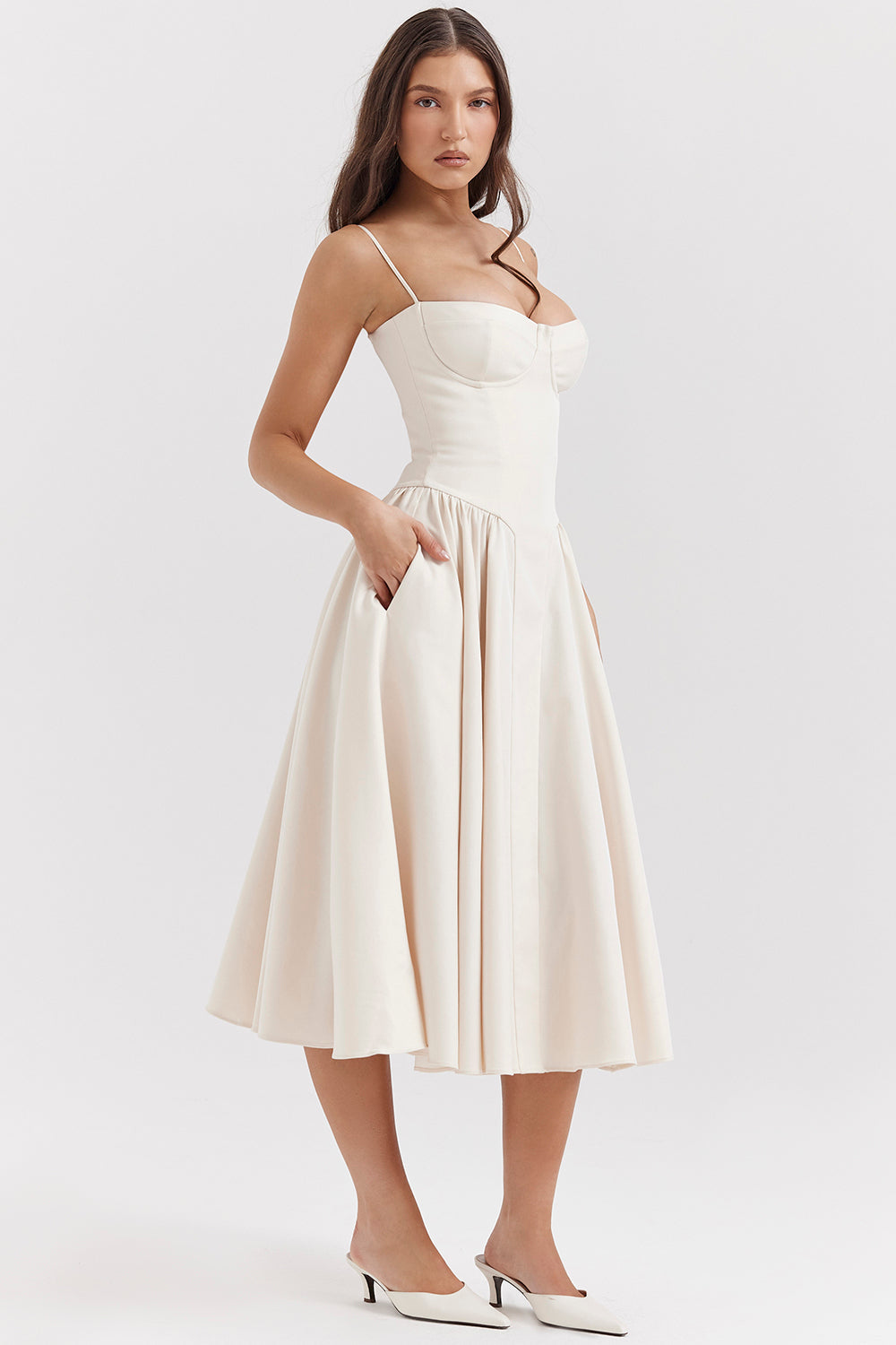 Stilla | Twill Korset Midi Kjole
