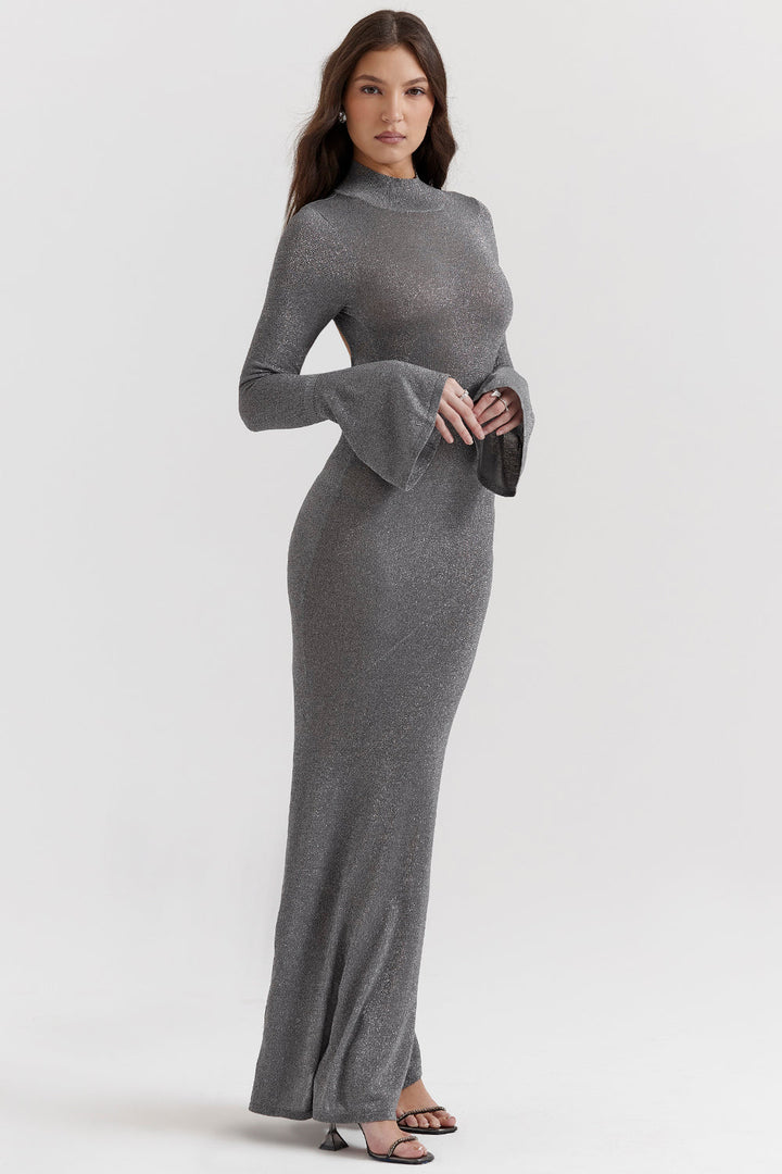 Stilla | Metallic Maxikjole Stål