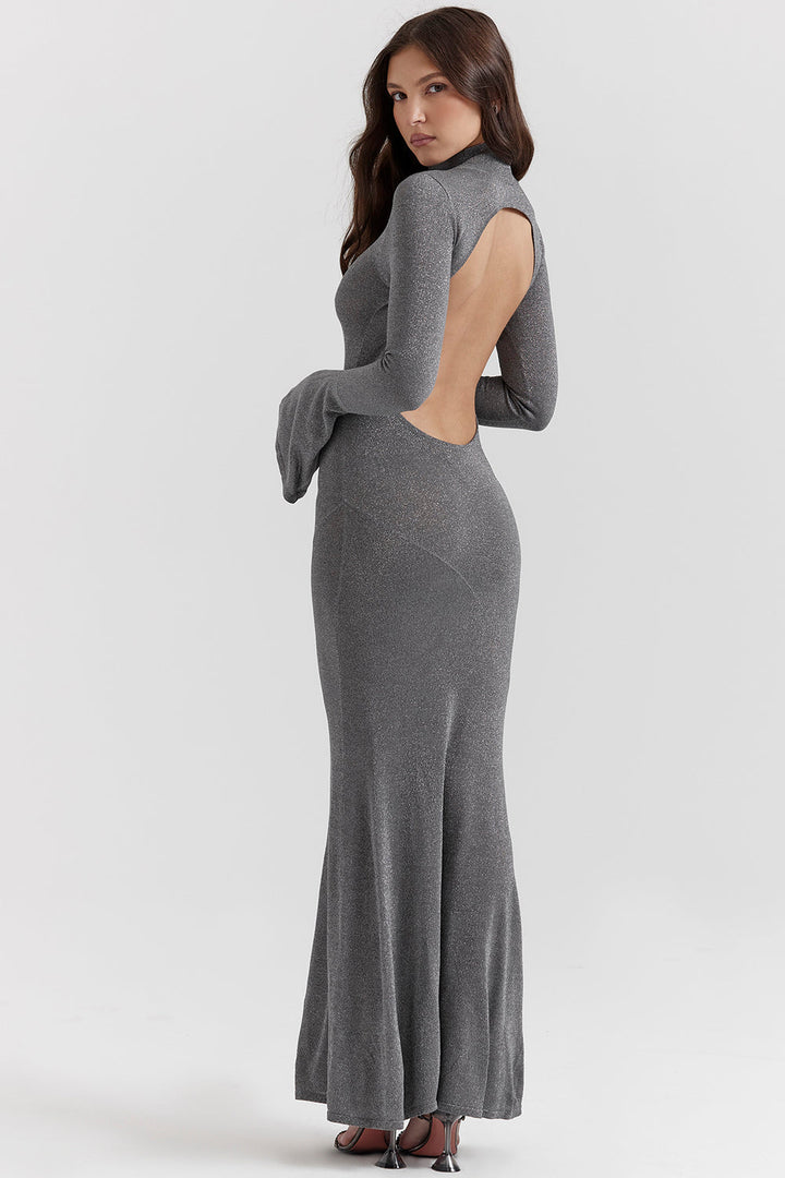 Stilla | Metallic Maxikjole Stål