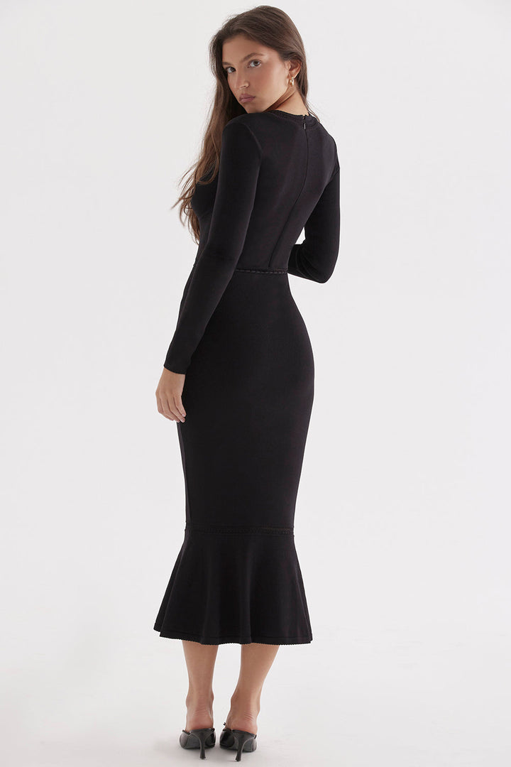Stilla | Sort Elegante Strikket Midikjole