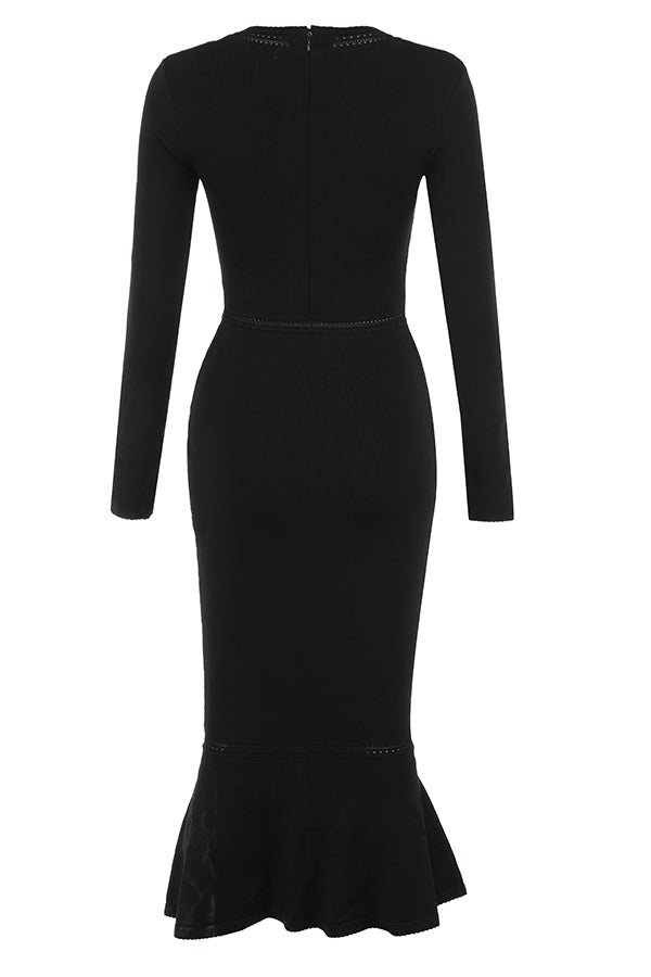 Stilla | Sort Elegante Strikket Midikjole