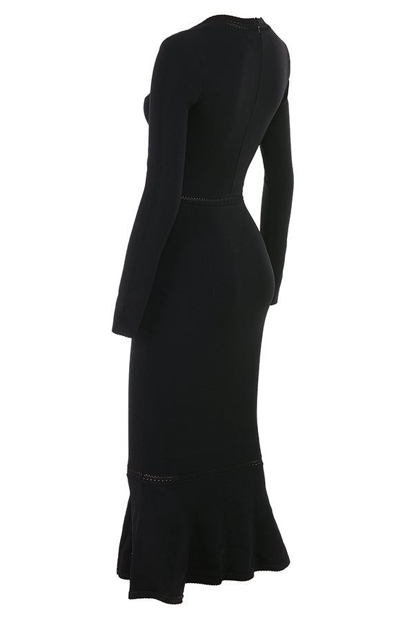 Stilla | Sort Elegante Strikket Midikjole