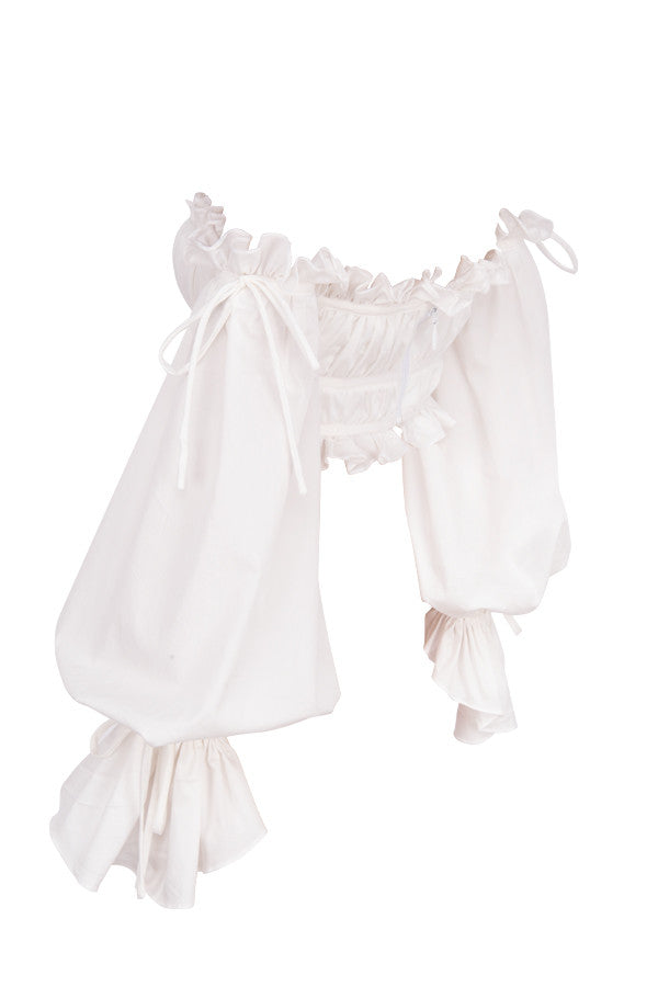 Stilla | Hvid Off Shoulder Top Med Flæser