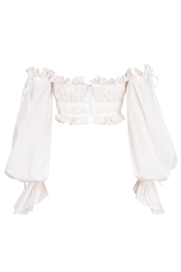 Stilla | Hvid Off Shoulder Top Med Flæser