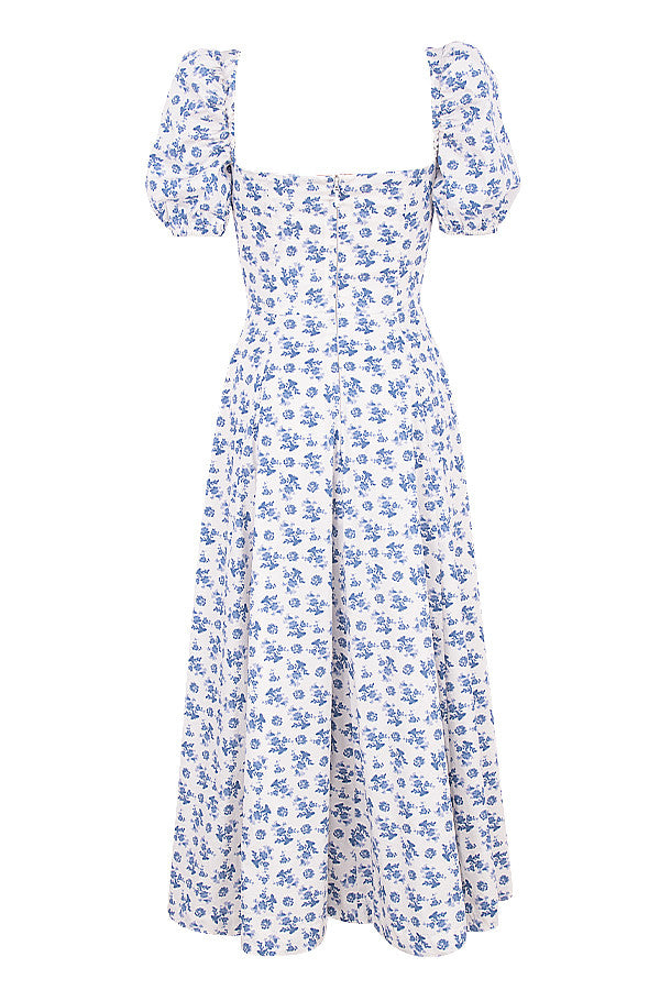 Stilla | Midi Solkjole Med Blomstrede Pufærmer