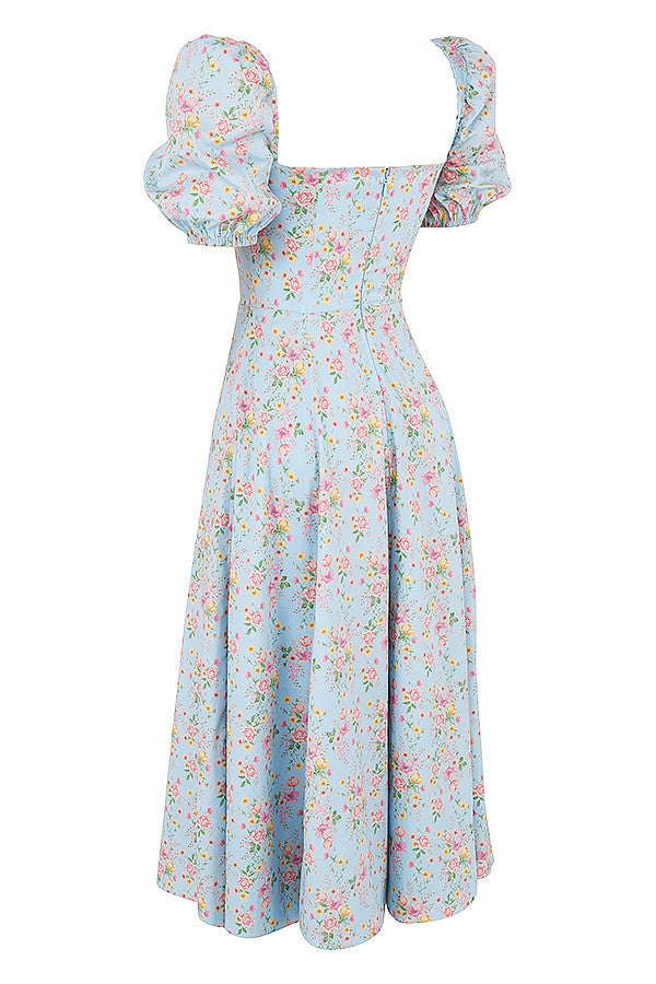 Stilla | Midi Solkjole Med Blomstrede Pufærmer