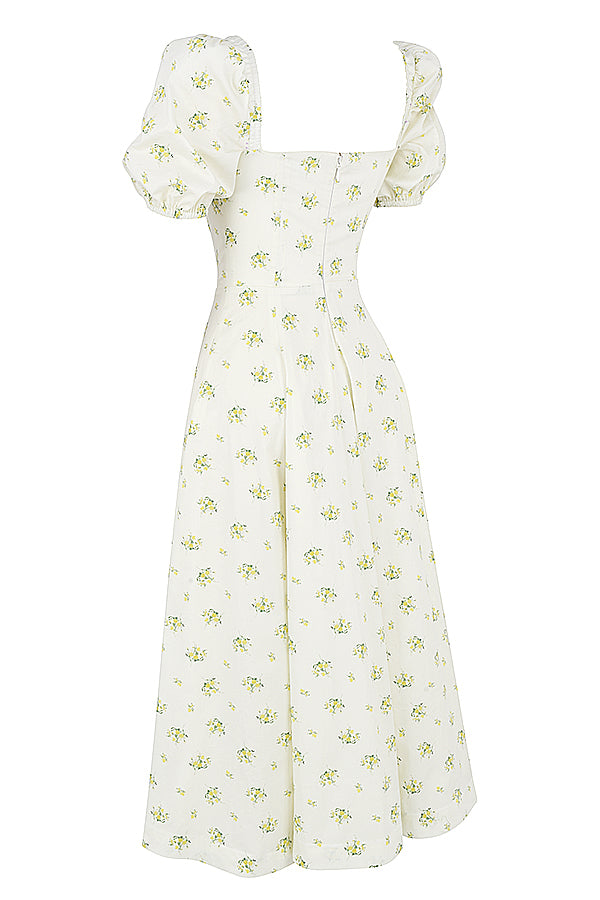 Stilla | Midi Solkjole Med Blomstrede Pufærmer