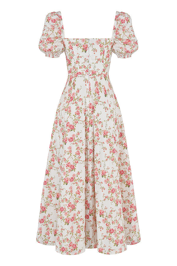 Stilla | Midi Solkjole Med Blomstrede Pufærmer