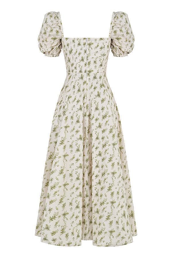 Stilla | Midi Solkjole Med Blomstrede Pufærmer