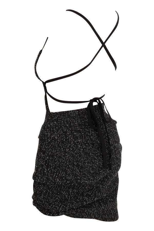 Stilla | Sort Bouclé Draperet Minikjole