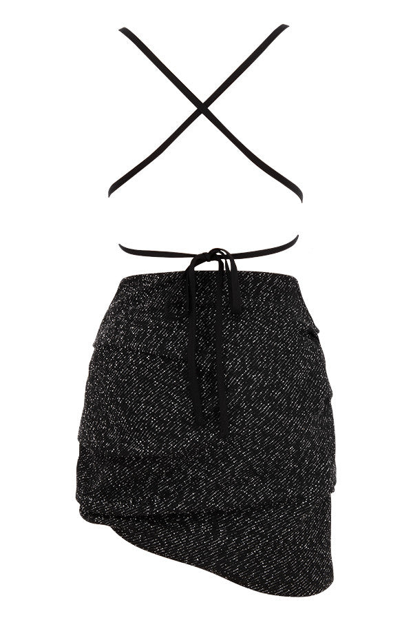 Stilla | Sort Bouclé Draperet Minikjole