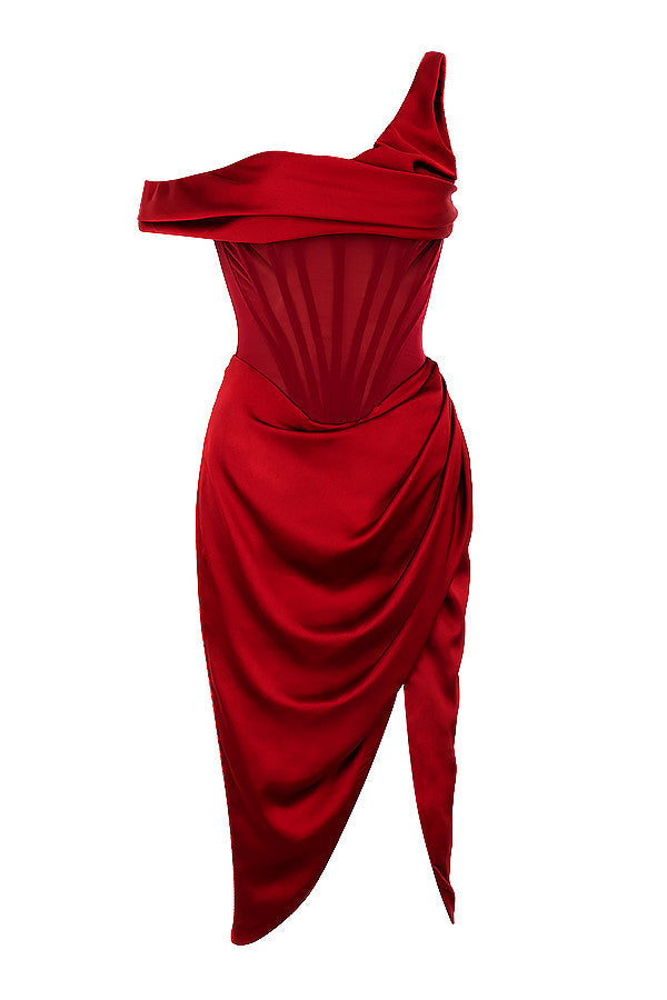 Stilla | Asymmetrisk Draperet Midi Korsetkjole