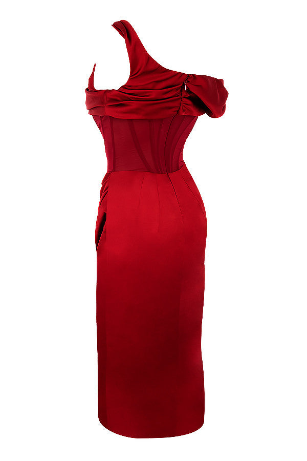 Stilla | Asymmetrisk Draperet Midi Korsetkjole