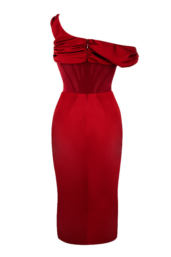 Stilla | Asymmetrisk Draperet Midi Korsetkjole