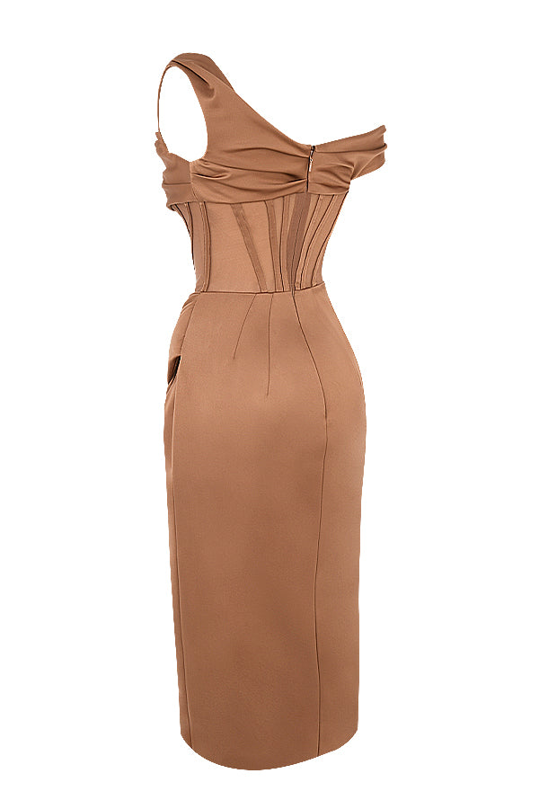 Stilla | Asymmetrisk Draperet Midi Korsetkjole